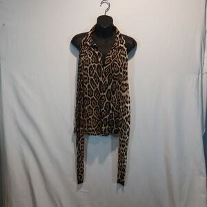 Bluemarine Sz0 100% silk Leopard scarf top y2k I42 D36 chic flirty femme 90s